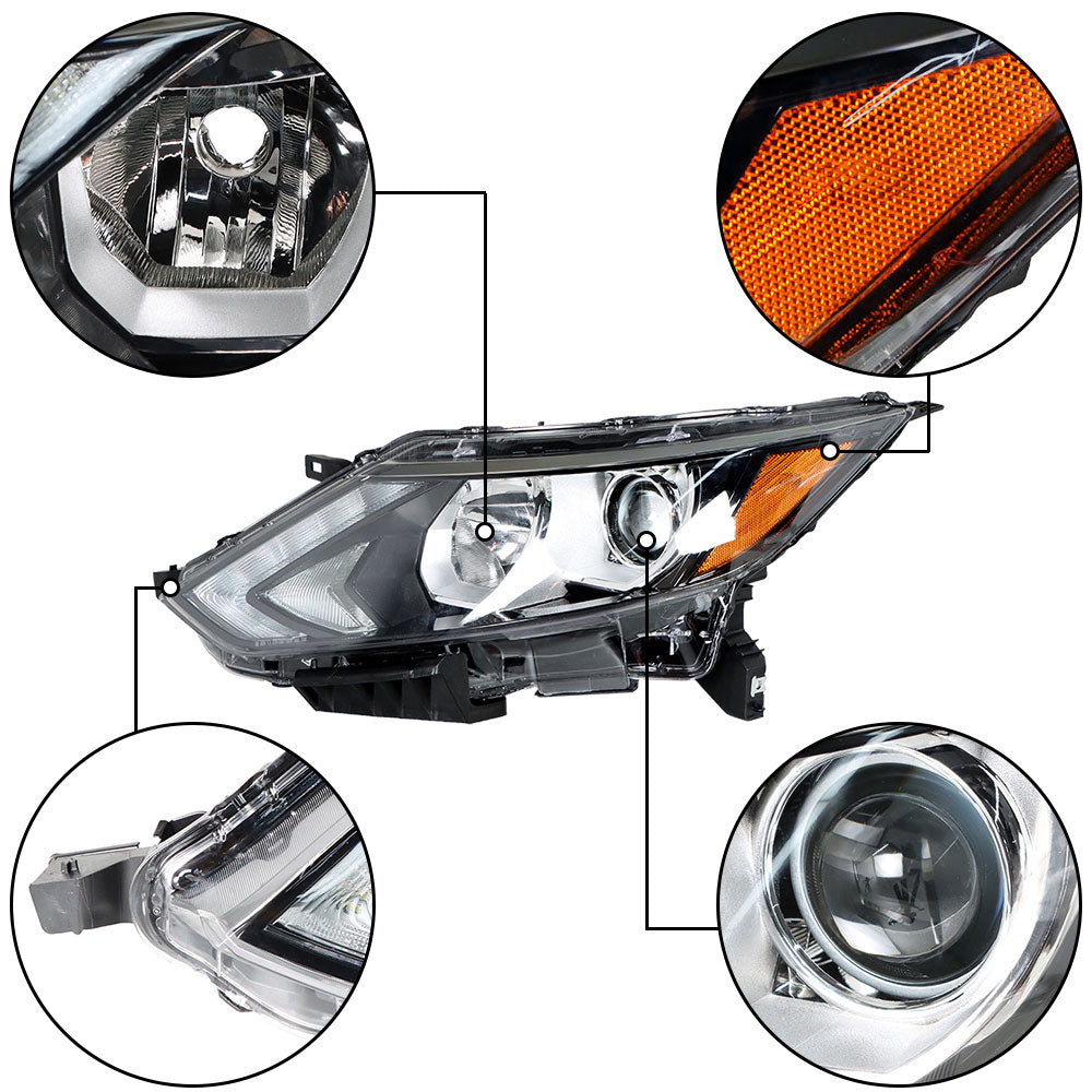 Labwork For 2017-2019 Nissan Rogue Sport Halogen Headlight Assembly Black Driver Lab Work Auto