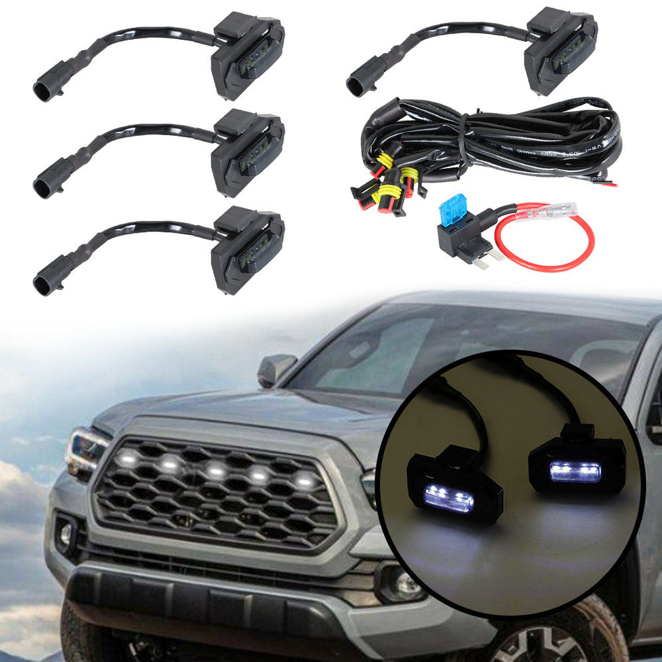 Labwork For 2020-2021 ToyotaTacoma Trd Pro Cool White LED Grille Light Kit 4Pcs Lab Work Auto