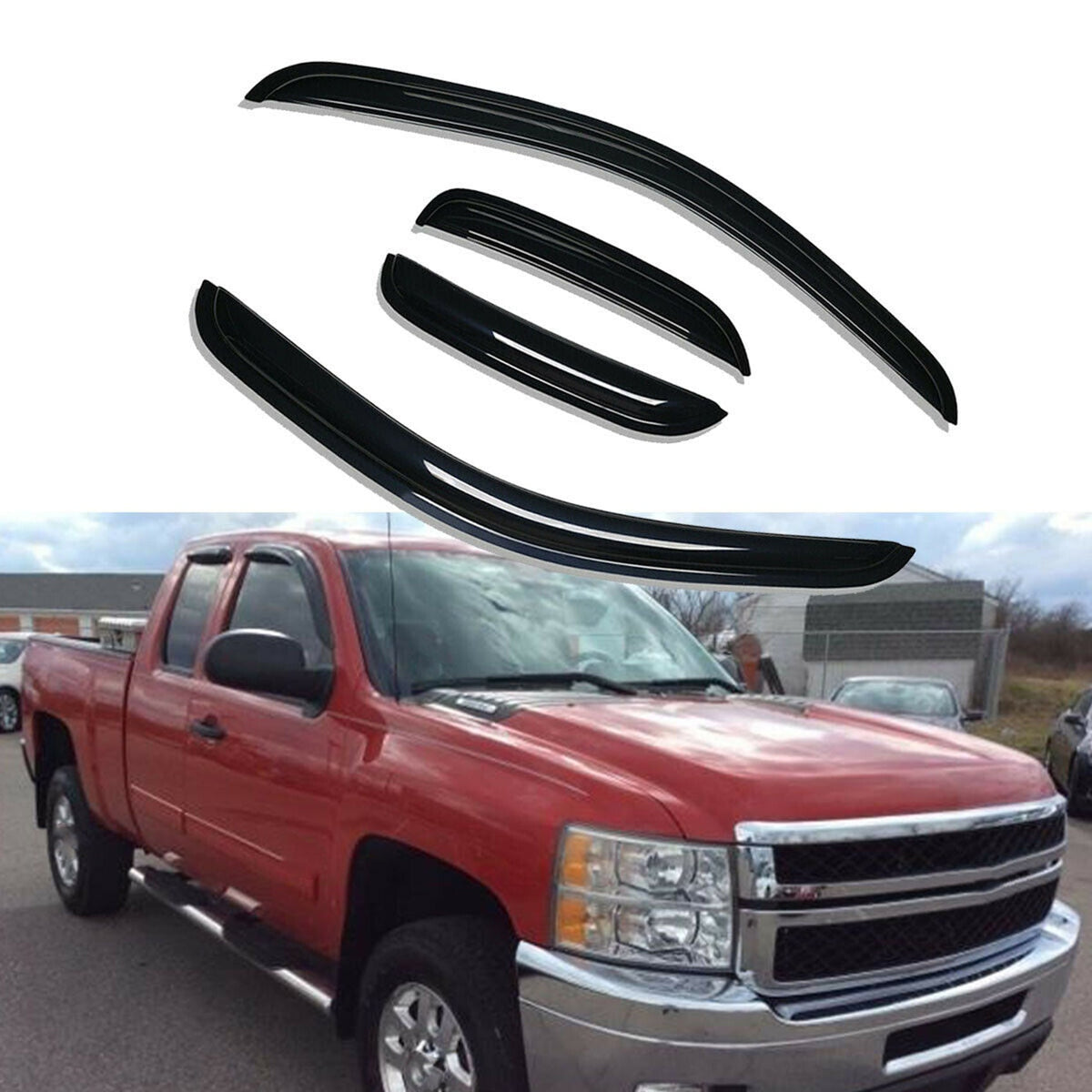 Labwork For Chevrolet Silverado1500 Extended Cab 2007-2013 Window Visor 4Pcs Lab Work Auto