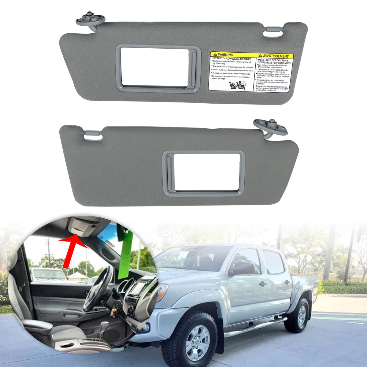 Labwork Gray Left Right Driver Passenger Sun Visor For 2005 - 2015 Toyota Tacoma Lab Work Auto