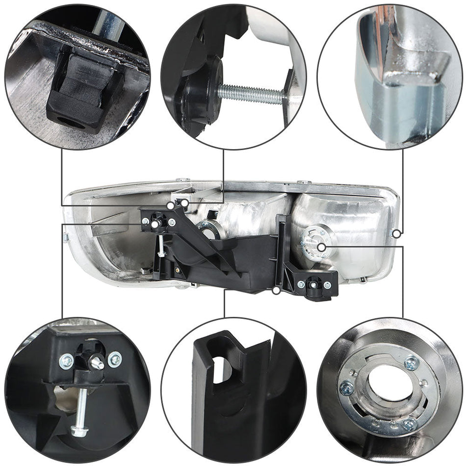 Labwork Headlamp For 1999-07 GMC Sierra 1500 & 2000-06 Yukon Chrome Housing Pair Lab Work Auto