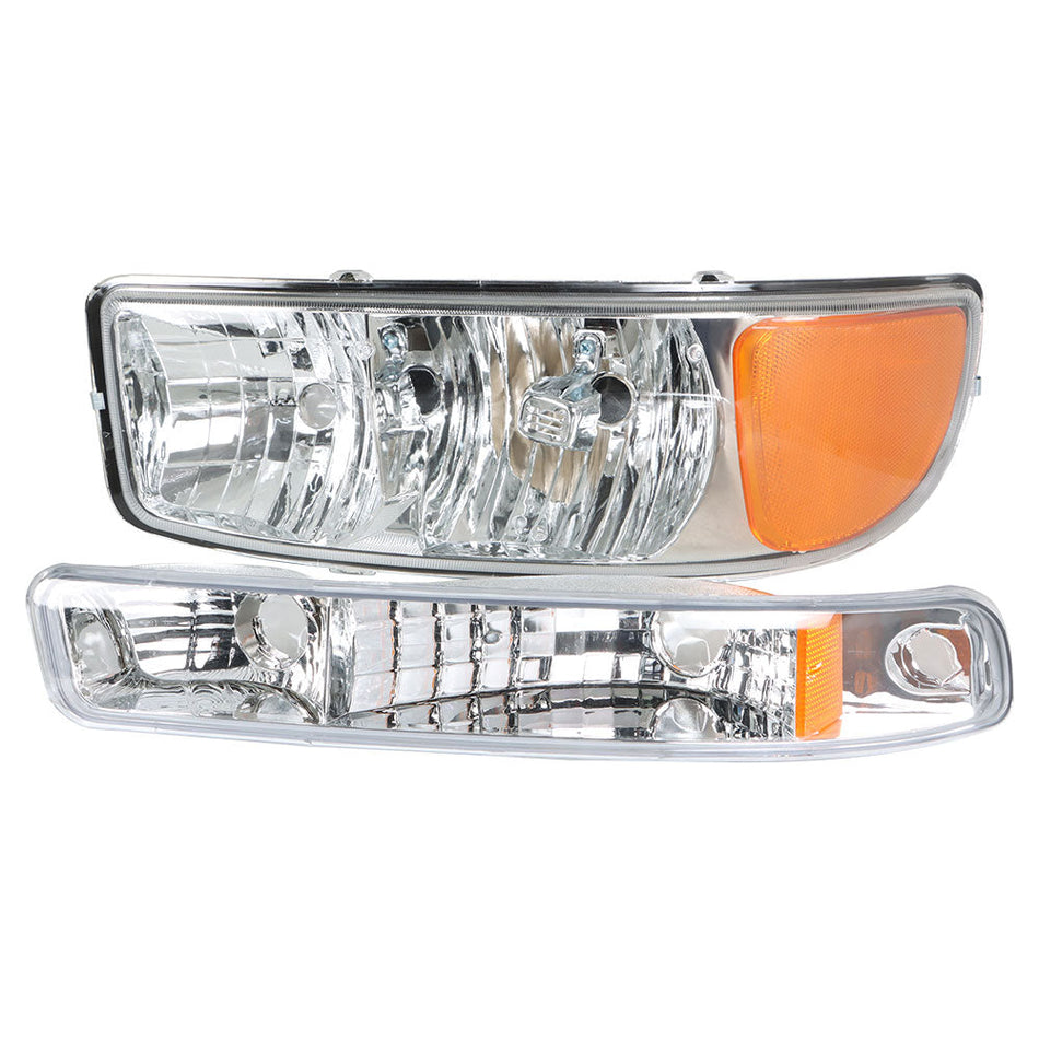 Labwork Headlamp For 1999-07 GMC Sierra 1500 & 2000-06 Yukon Chrome Housing Pair Lab Work Auto