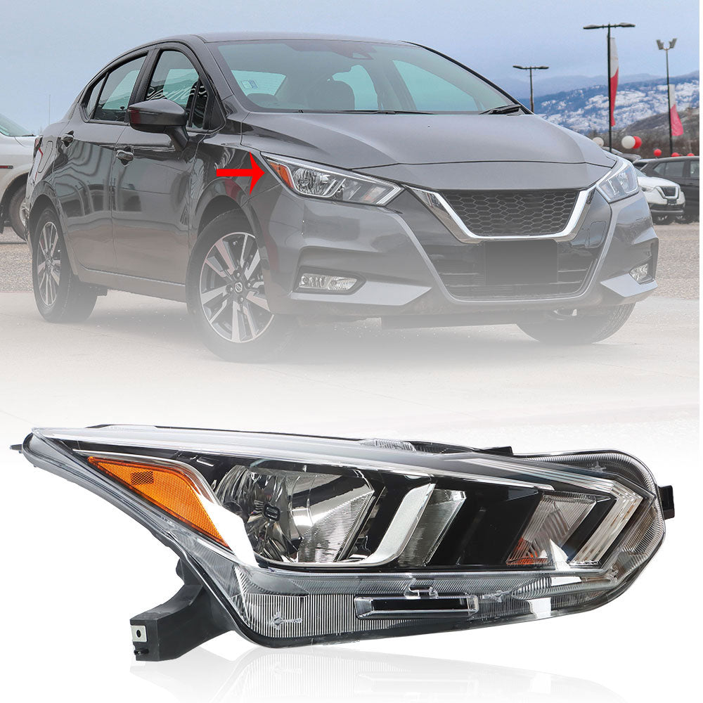 Labwork Headlight Fit For 2020-2021 Nissan Versa S SV Halogen Chrome Right Side Lab Work Auto