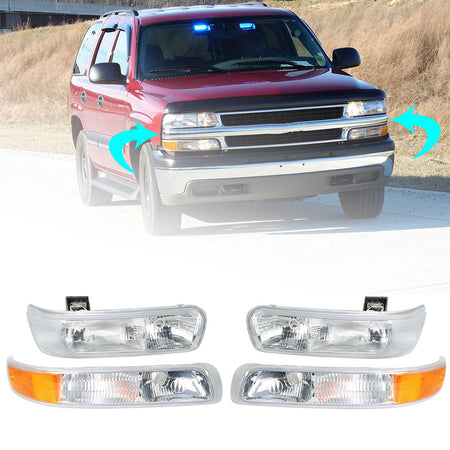 Labwork Headlight Fit For 99-02 Chevy Silverado/00-06 Suburban Tahoe Halogen Right&Left Lab Work Auto