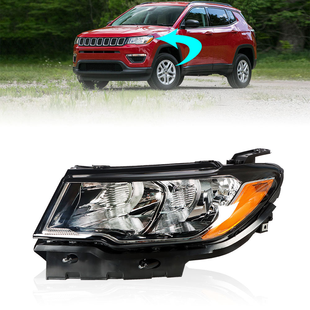 Labwork Headlight For 2017-20 Jeep Compass Halogen Black Housing Clear Left Side Lab Work Auto