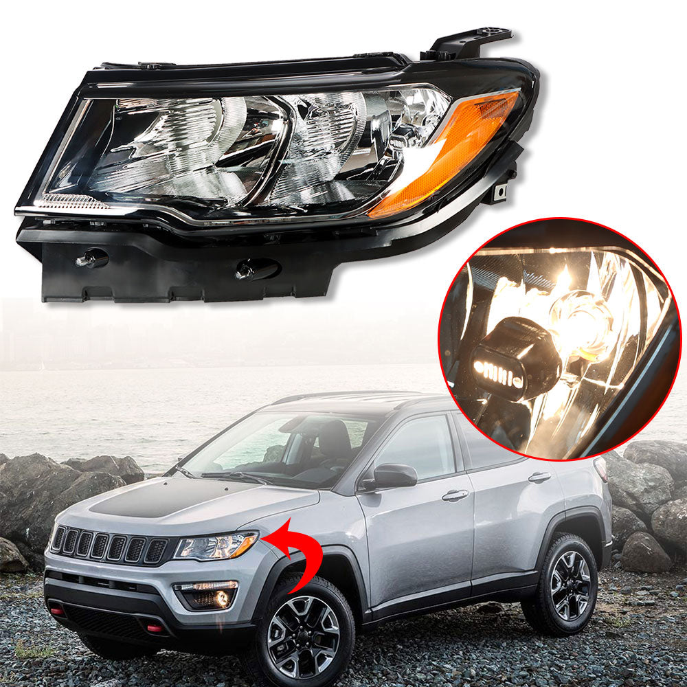 Labwork Headlight For 2017-20 Jeep Compass Halogen Black Housing Clear Left Side Lab Work Auto