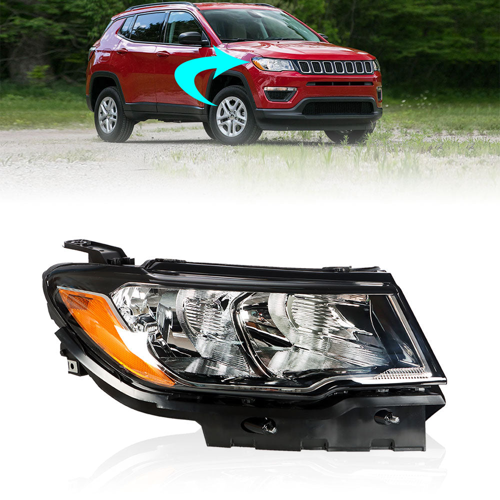 Labwork Headlight For 2017-2020 Jeep Compass Halogen Black Housing Clear Right Lab Work Auto