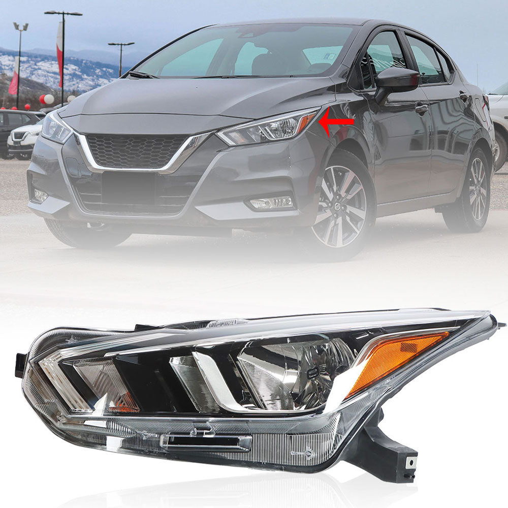 Labwork Headlight For 2020-2021 Nissan Versa S SV Halogen Type Chrome Left Side Lab Work Auto