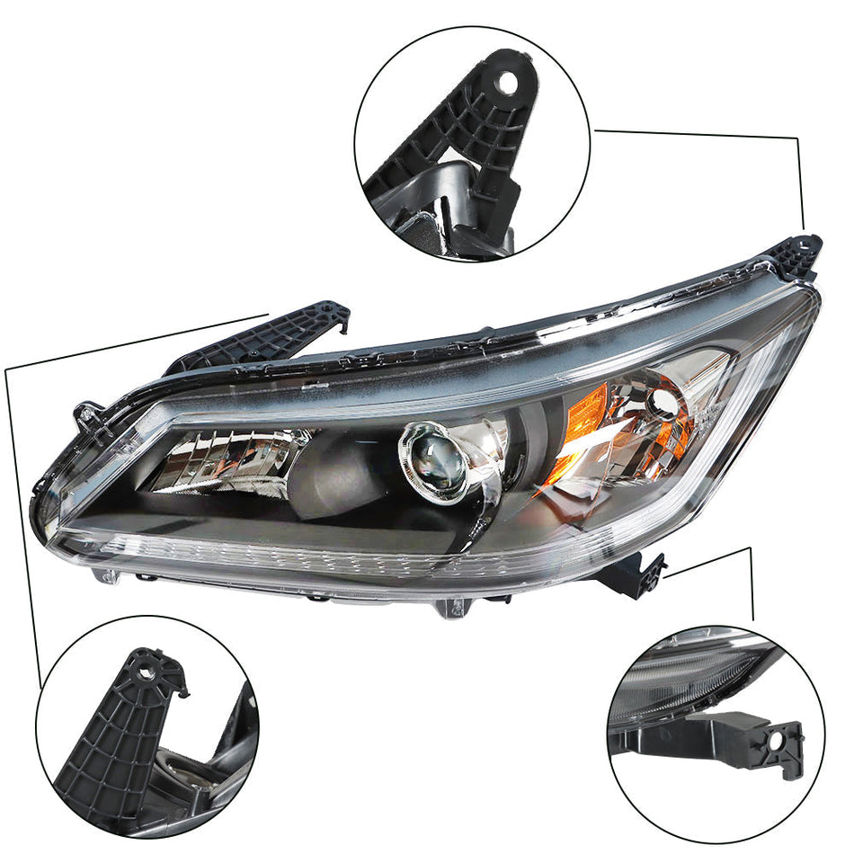 Labwork Headlights Headlamps For 2013-2015 Honda Accord Halogen Type Black Left Lab Work Auto