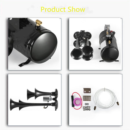 Labwork Train Horn Kit Loud System 4 Trumpets 150PSI For Car Truck Pickup Lab Work Auto