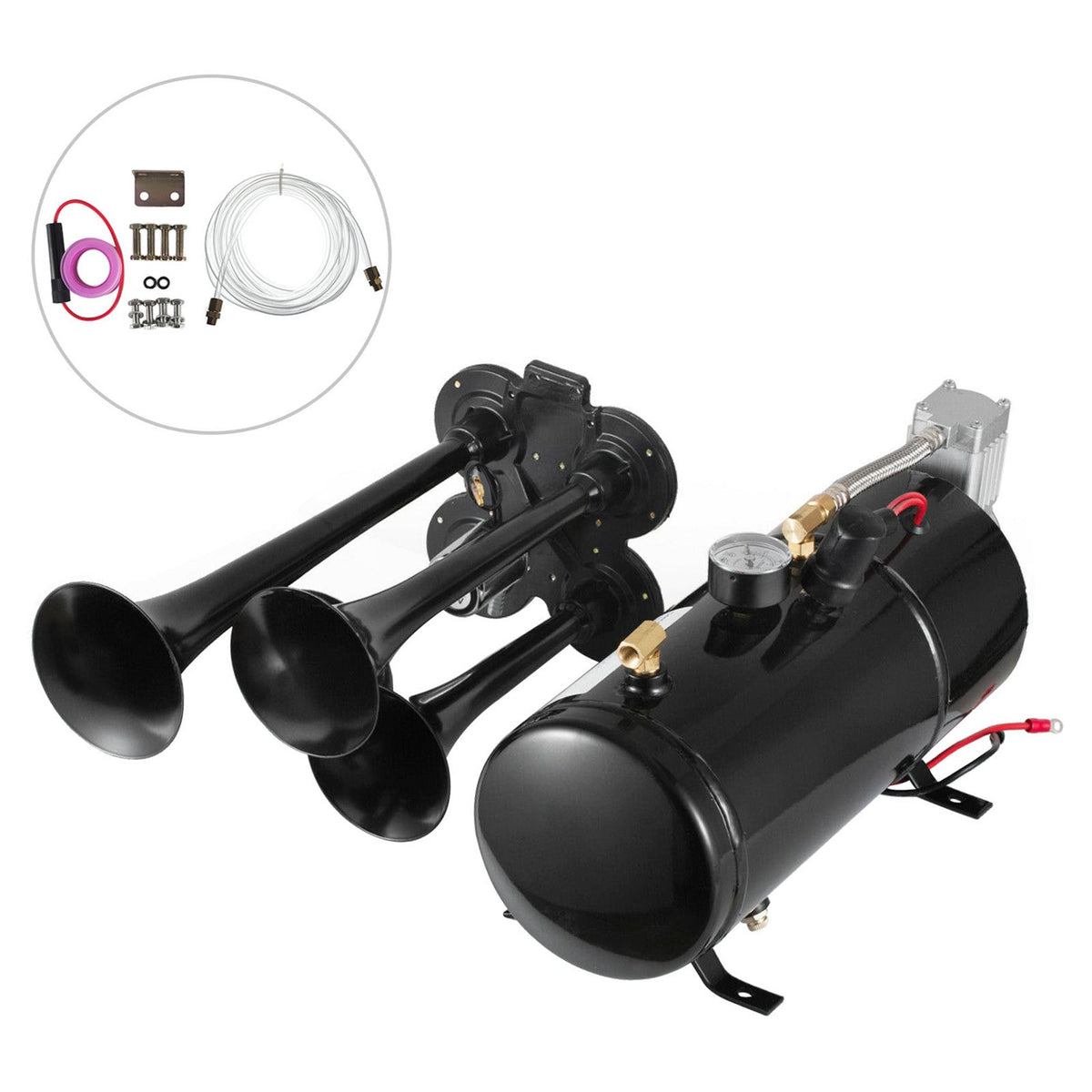 Labwork Train Horn Kit Loud System 4 Trumpets 150PSI For Car Truck Pickup Lab Work Auto