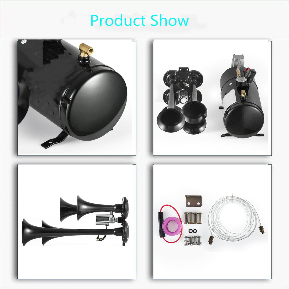 Labwork Train Horn Kit Loud System 4 Trumpets 150PSI For Car Truck Pickup Lab Work Auto