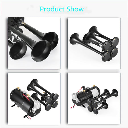 Labwork Train Horn Kit Loud System 4 Trumpets 150PSI For Car Truck Pickup Lab Work Auto