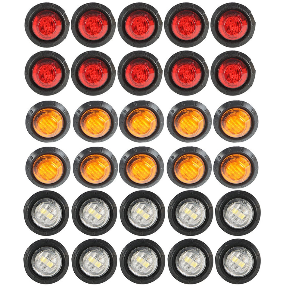 Labwork Truck Trailer Round Bullet Light Amber Red White 30X 3/4"12V Marker Lights LED Lab Work Auto