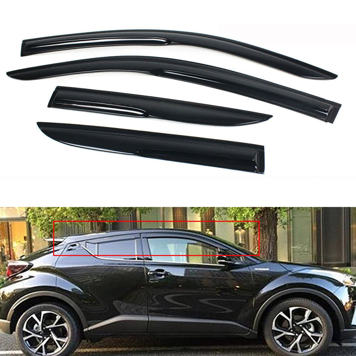Labwork Window Visor Vent Shade Deflector Guard Sun/Rain For Toyota C-HR 17-20 Lab Work Auto