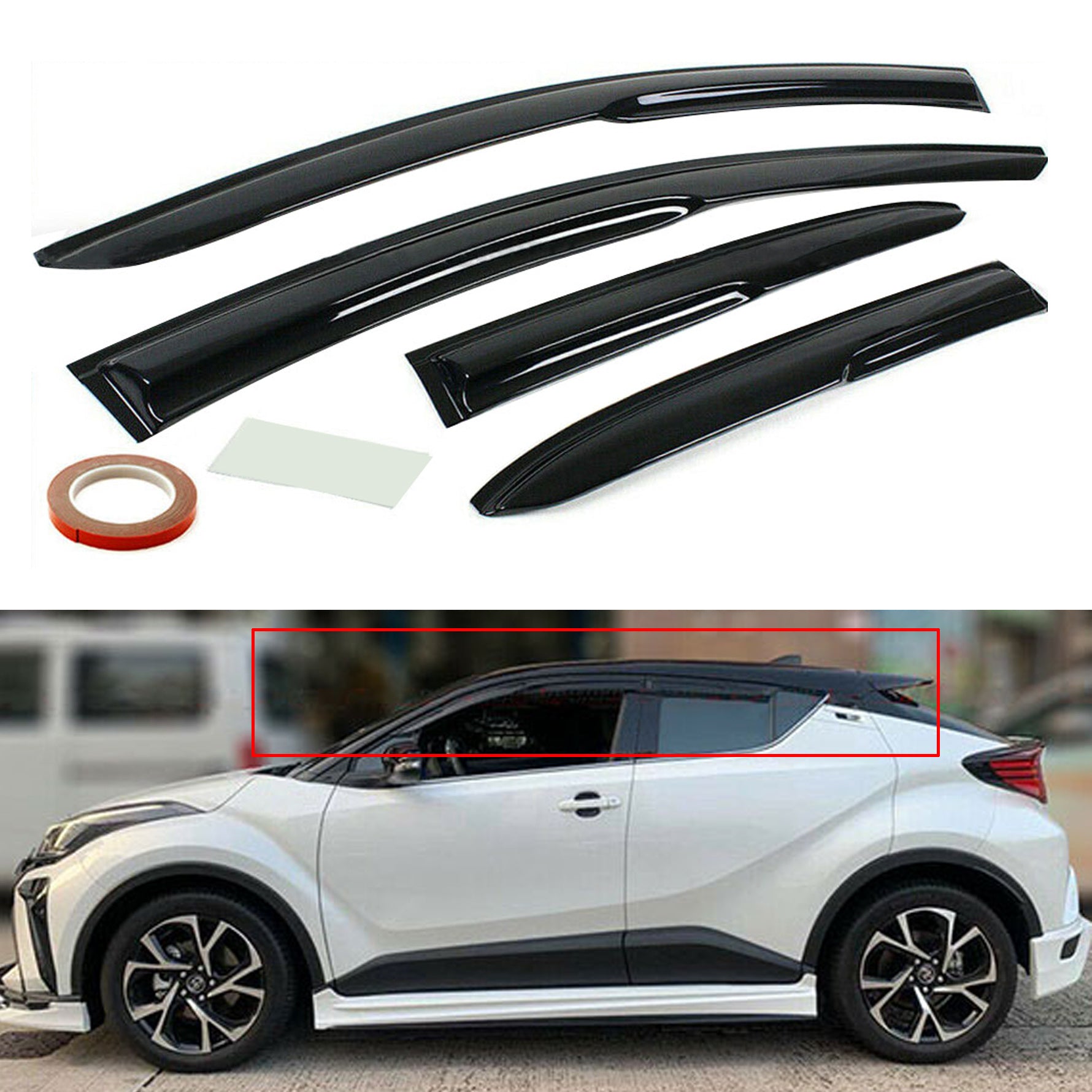 Labwork Window Visor Vent Shade Deflector Guard Sun/Rain For Toyota C-HR 17-20 Lab Work Auto