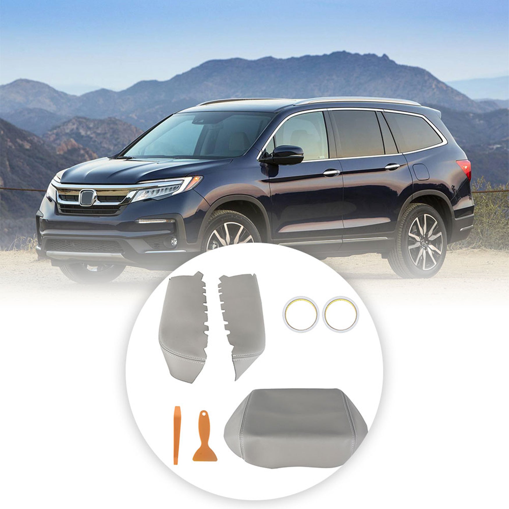 Leather Gray Front Center Console Lid Door Armrest Cover For 09-15 Honda Pilot Lab Work Auto