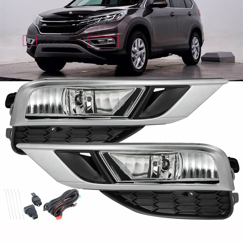 Left and Right Fog Lights Lamps+Wiring Kit & Switch For 2015 2016 Honda CRV CR-V Lab Work Auto