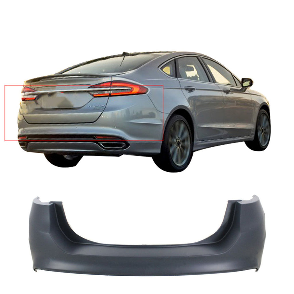 NEW Primered - Rear Bumper Cover Replacement For 2013-2018 Ford Fusion w/o Park Lab Work Auto