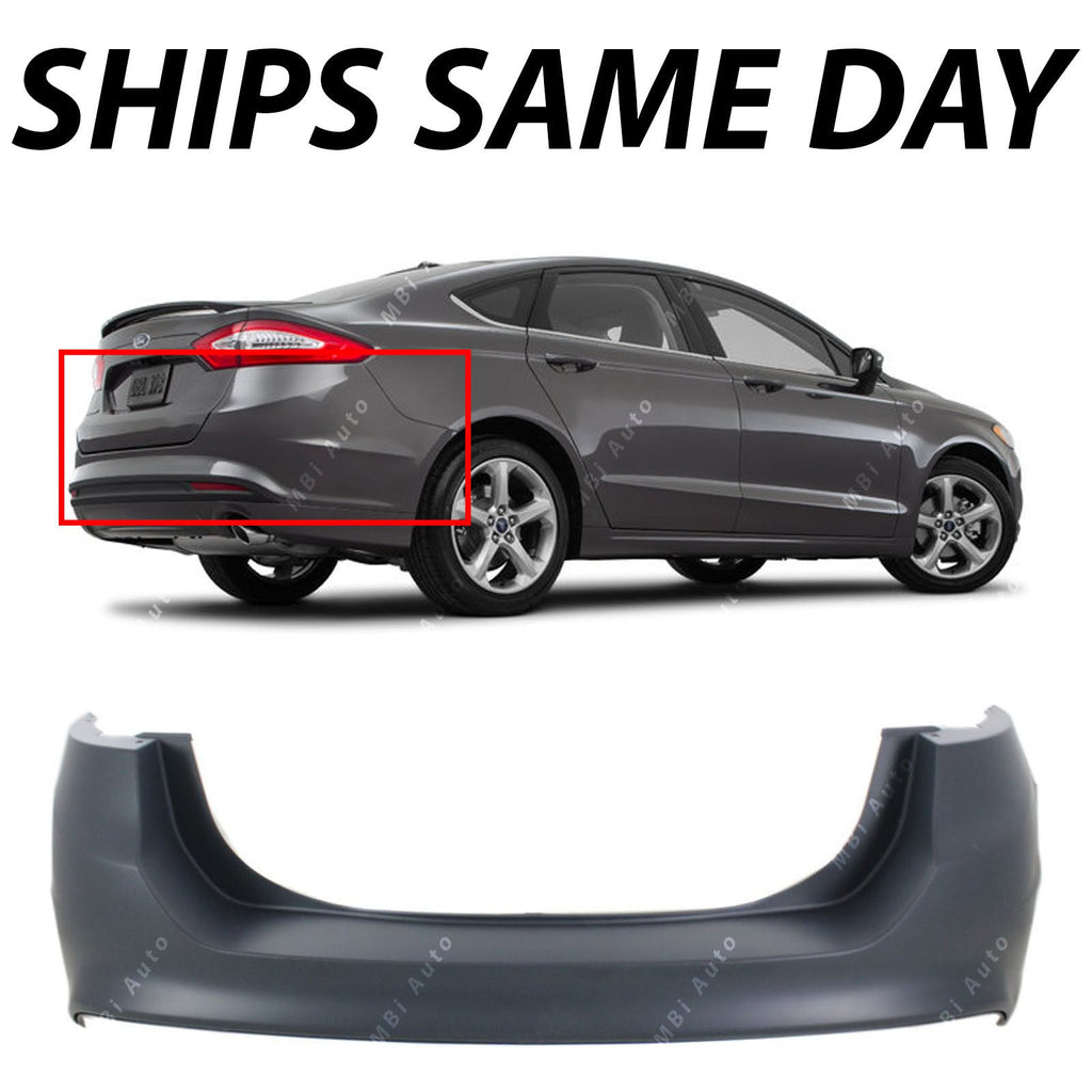 NEW Primered - Rear Bumper Cover Replacement For 2013-2018 Ford Fusion w/o Park Lab Work Auto