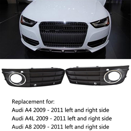 New Pair Front Bumper Fog Light Grille Grill Cover For Audi A4 B8 A4L 2009-2012 Lab Work Auto