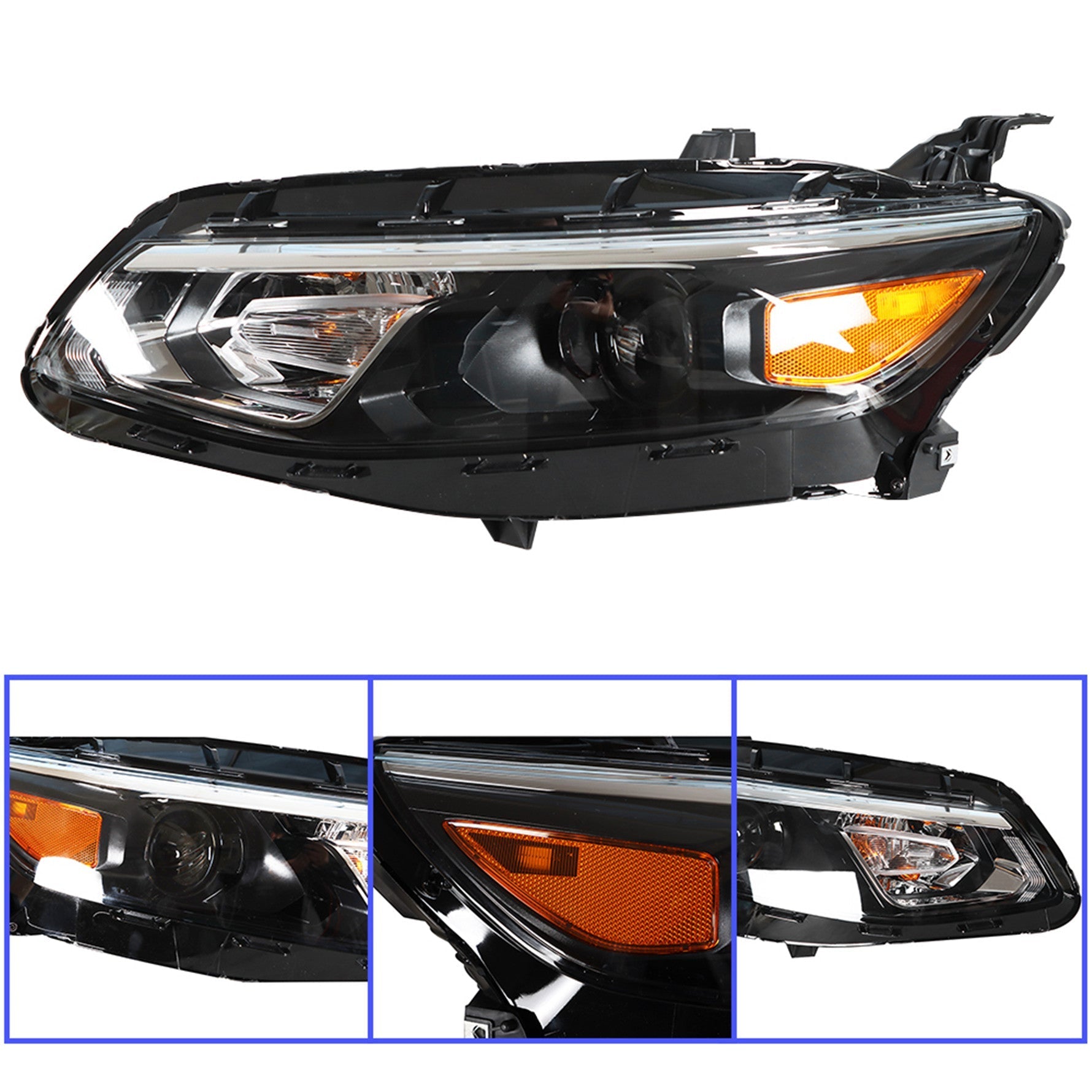 Pair Headlights Fit For 2016-2018 Chevy Malibu Black Housing Clear Lens Headlamp Lab Work Auto