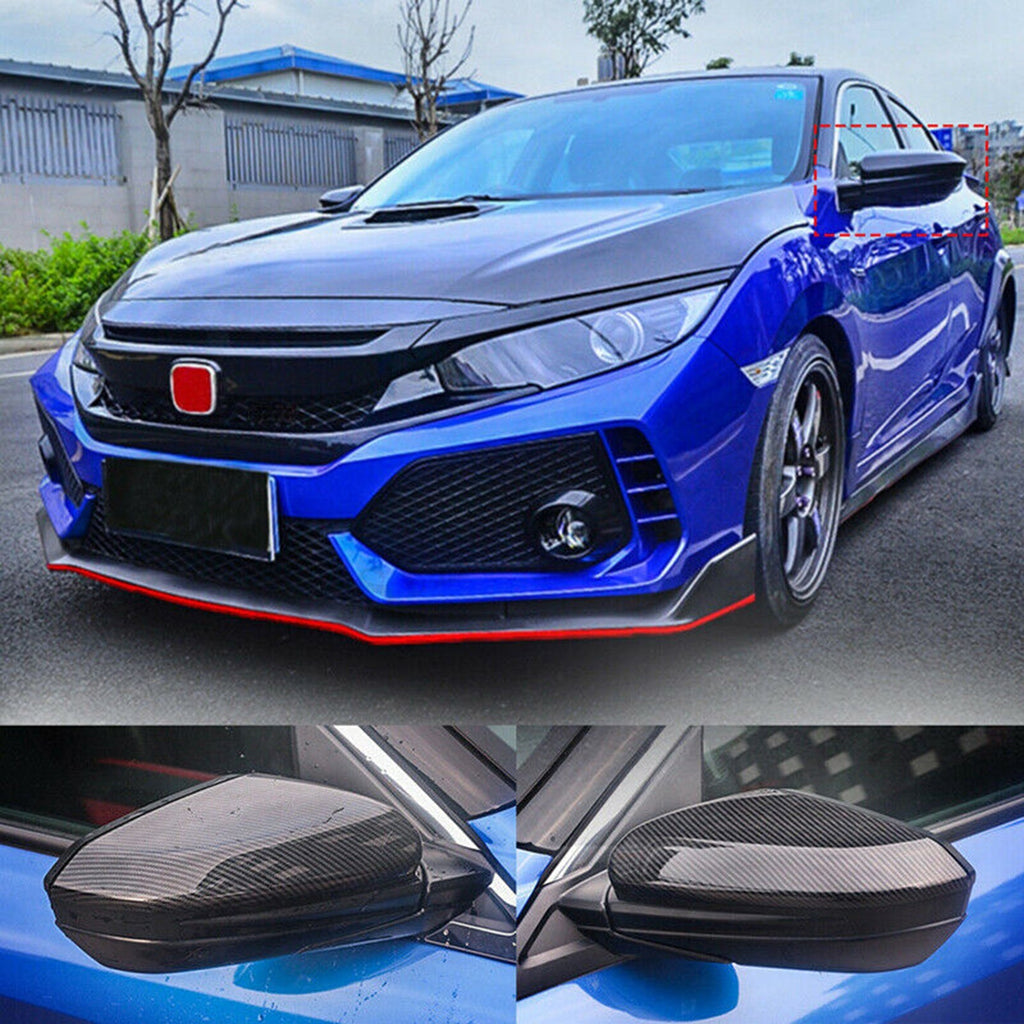 Pair Replacement Carbon Fiber Side Mirror Cover Cap For 2016-2020 Honda Civic Lab Work Auto