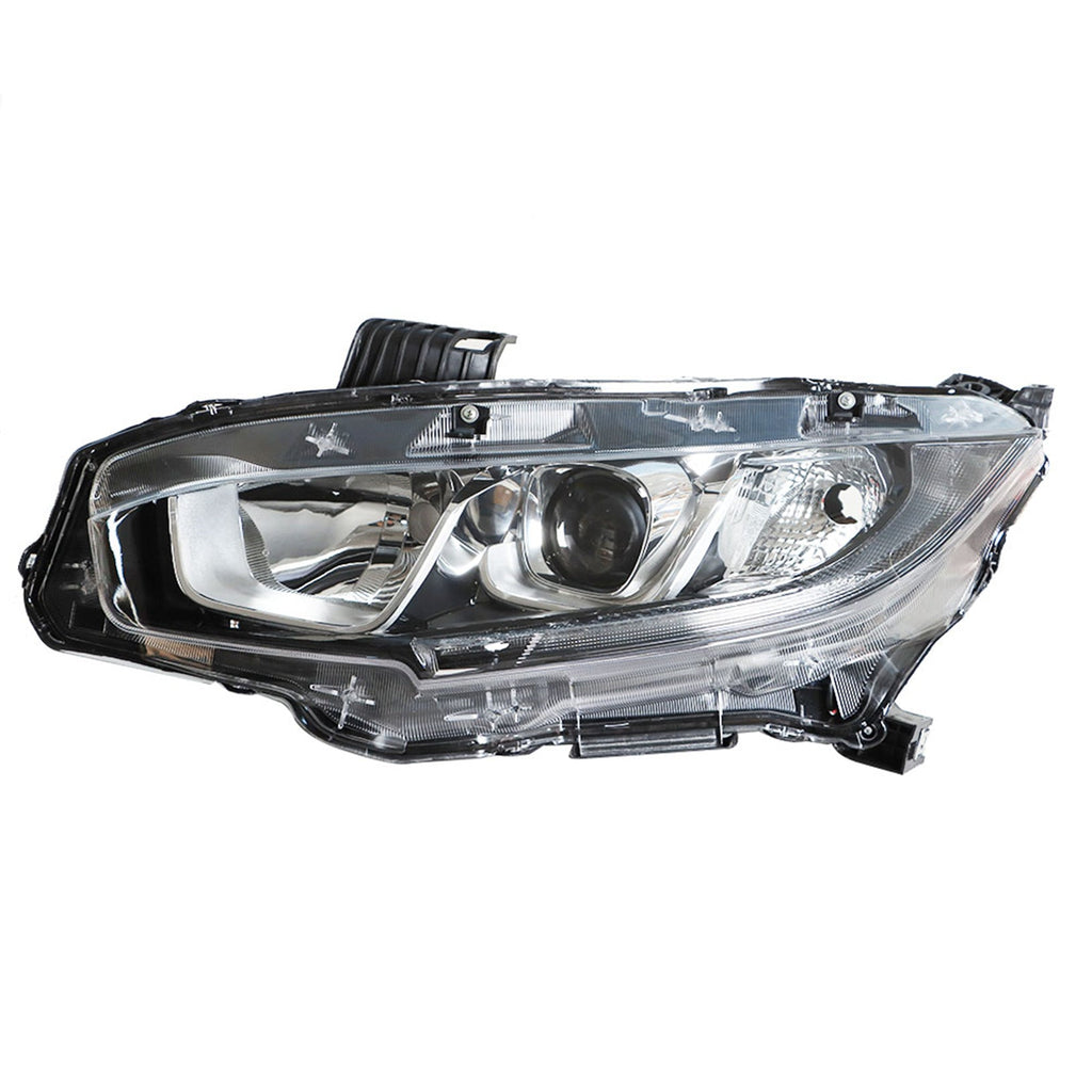 Projector Headlight For 2016-2018 Honda Civic Halogen Headlamp Chrome Driver LH Lab Work Auto