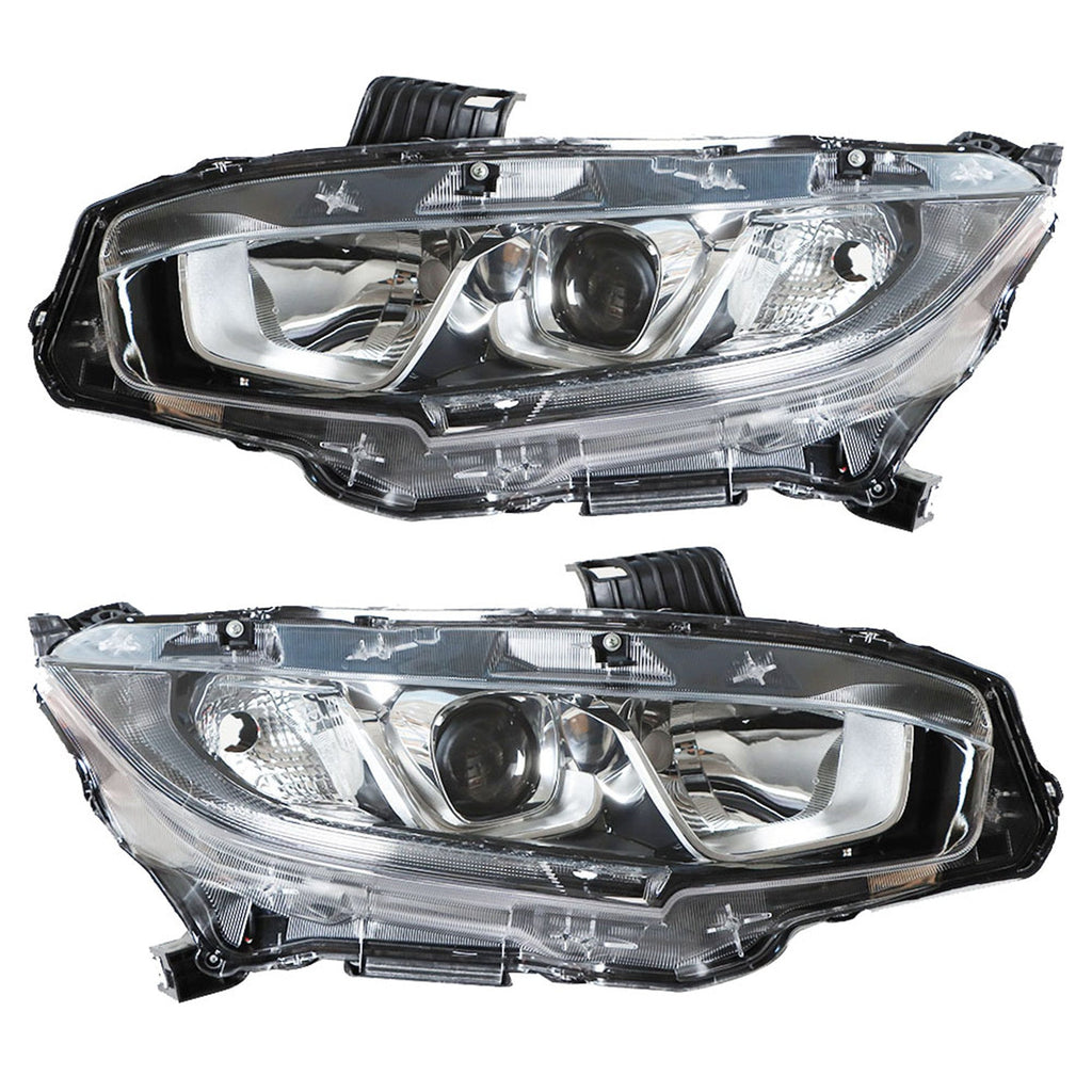 Projector Headlights For 2016-2020 Honda Civic Halogen Headlamps Chrome RH & LH Lab Work Auto