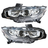 Projector Headlights For 2016-2020 Honda Civic Halogen Headlamps Chrome RH & LH