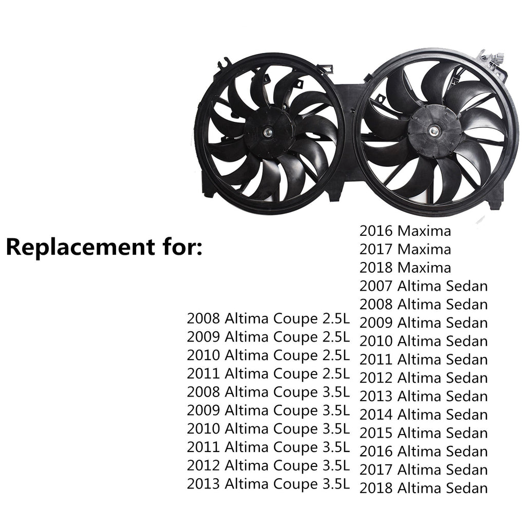 Radiator + AC Condenser Cooling Fan For 07-18 Altima Sedan 16-18 Maxima 620-453 Lab Work Auto