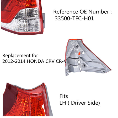 Red Left Driver Side Tail Light For 2012 2013 2014 Honda CRV CR-V 12 13 14 NEW Lab Work Auto