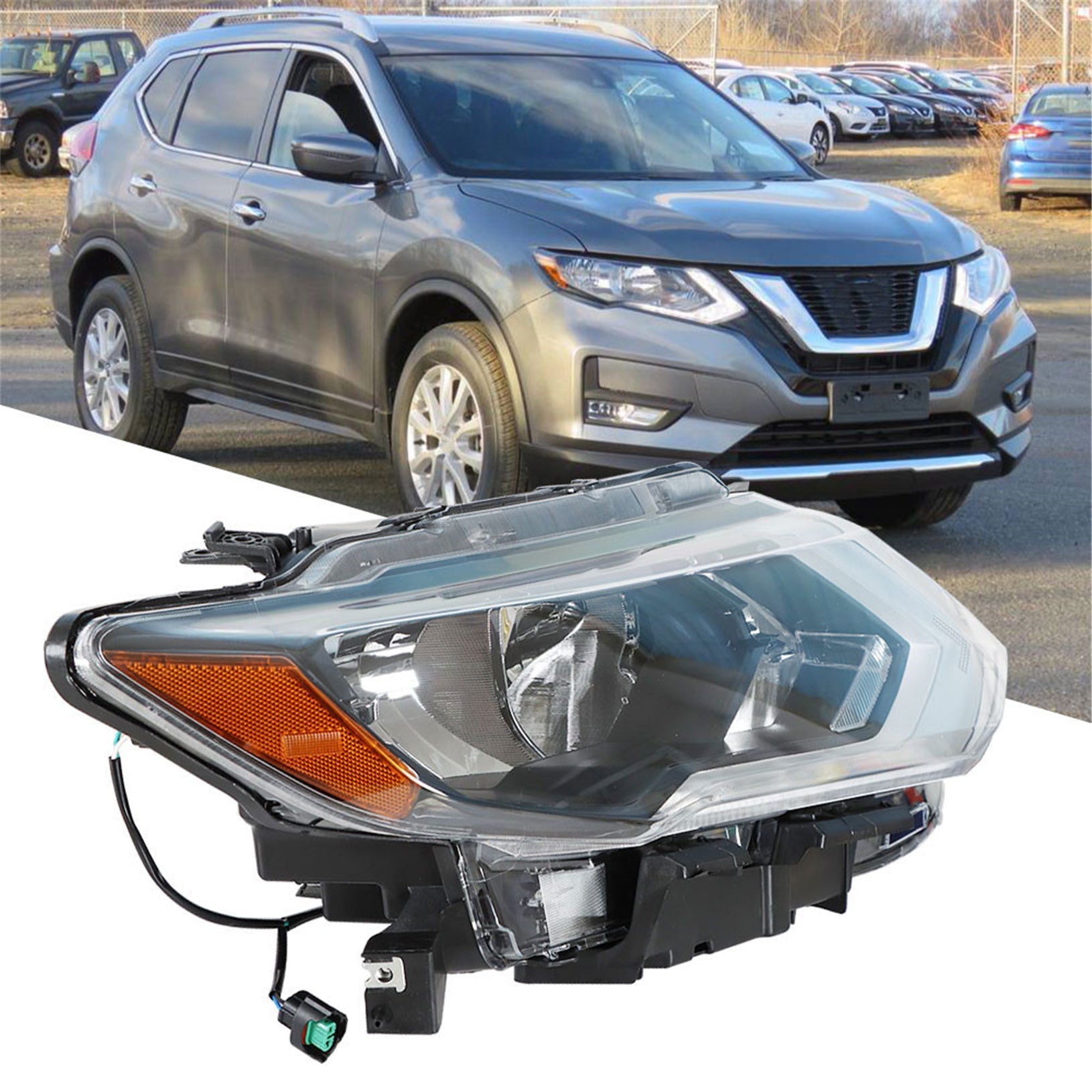 Right Side Headlamp For 2017-2019 Nissan Rogue Halogen Headlight Chrome Housing Lab Work Auto