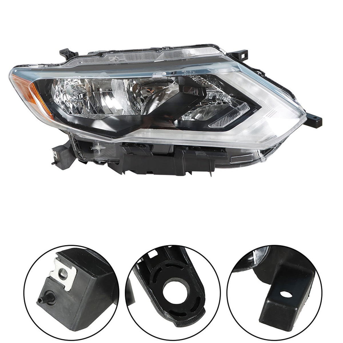 Right Side Headlamp For 2017-2019 Nissan Rogue Halogen Headlight Chrome Housing Lab Work Auto