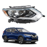 Right Side Headlamp For 2017-2019 Nissan Rogue Halogen Headlight Chrome Housing