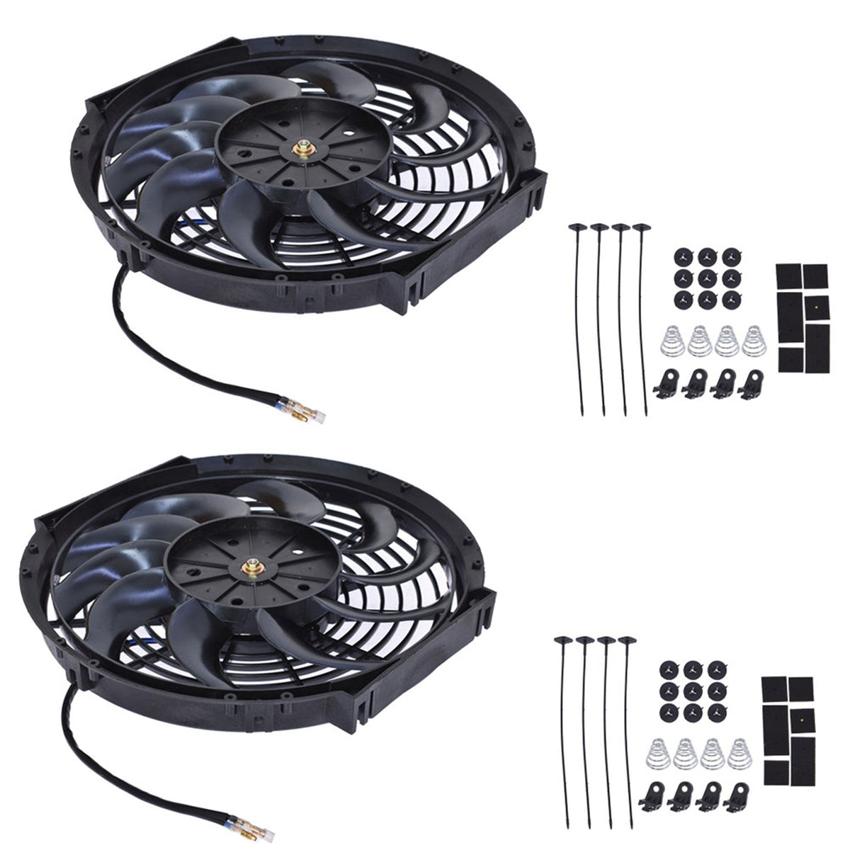 Set 2 12 inch Universal 12V Electric Radiator Cooling Slim Fans Push Pull Mount Lab Work Auto