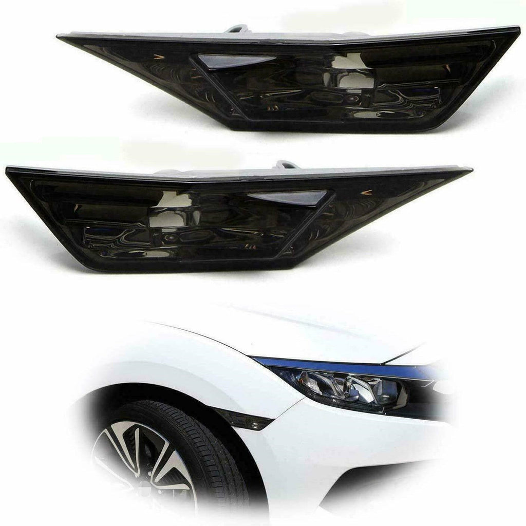 Smoked Side Marker Lamp Turn Signal Light For 2016-2021 Honda CIVIC W/ LED Bulbs Lab Work Auto