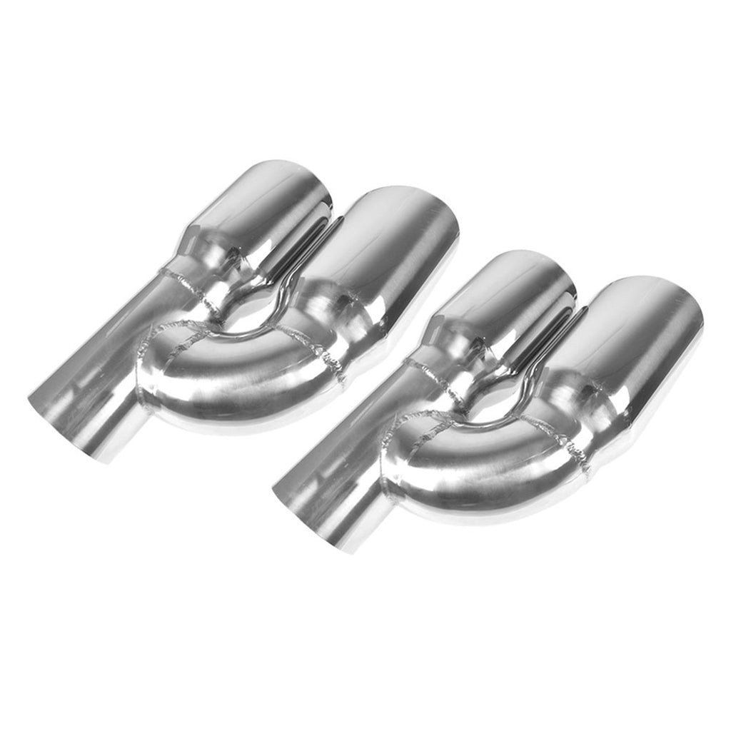 Stainless Steel Pair Offset Quad Dual Wall 4" Out 3" In Exhaust Tips Angle Cut Lab Work Auto 