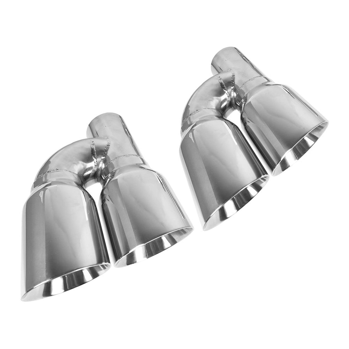 Stainless Steel Pair Offset Quad Dual Wall 4" Out 3" In Exhaust Tips Angle Cut Lab Work Auto 