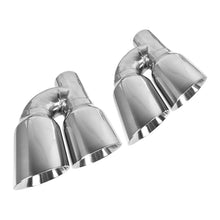 Load image into Gallery viewer, Stainless Steel Pair Offset Quad Dual Wall 4&quot; Out 3&quot; In Exhaust Tips Angle Cut Lab Work Auto 