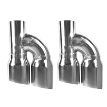 Load image into Gallery viewer, Stainless Steel Pair Offset Quad Dual Wall 4&quot; Out 3&quot; In Exhaust Tips Angle Cut Lab Work Auto 
