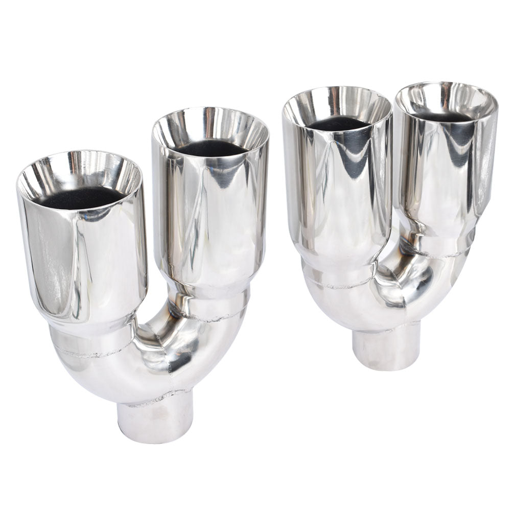 Straight Cut Staggered Quad 4"Out 3" In Exhaust Tips Dual Wall Stainless Steel Lab Work Auto 