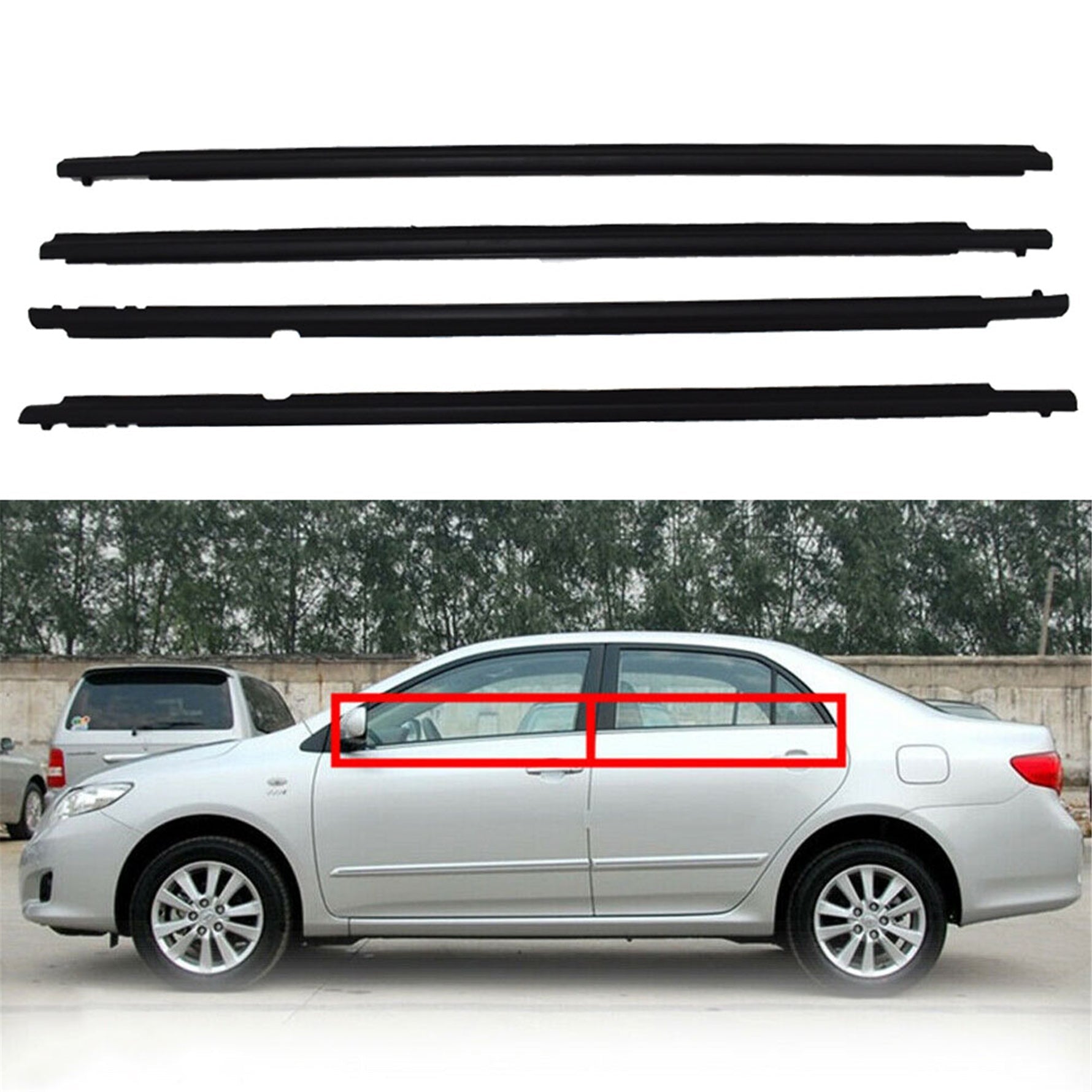 Window Moulding Trim Seal Belt 4pcs Weatherstrip Replacement for 2011 2012 Toyota Corolla Lab Work Auto