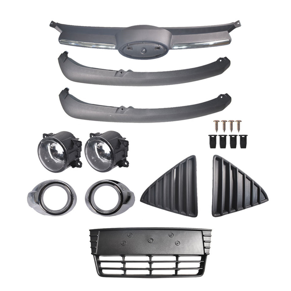 RainMan S Complete Front Bumper Grille Cover Fog Lights Assembly Replacement for 2012-2014 FORD FOCUS