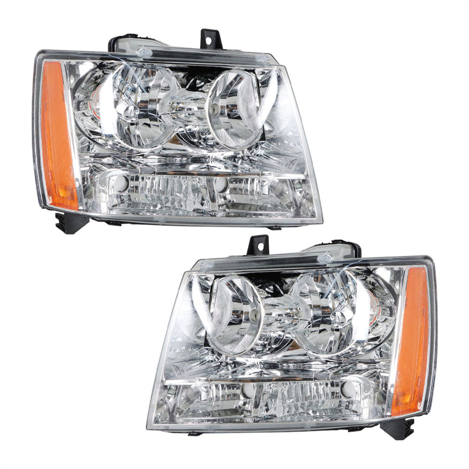 labwork Headlights Driver & Passenger Side Headlamps Chrome Housing fit  2007-2014 Chevy Tahoe/Suburban/Avalanche 1500 2500 GM2502263 GM2503264