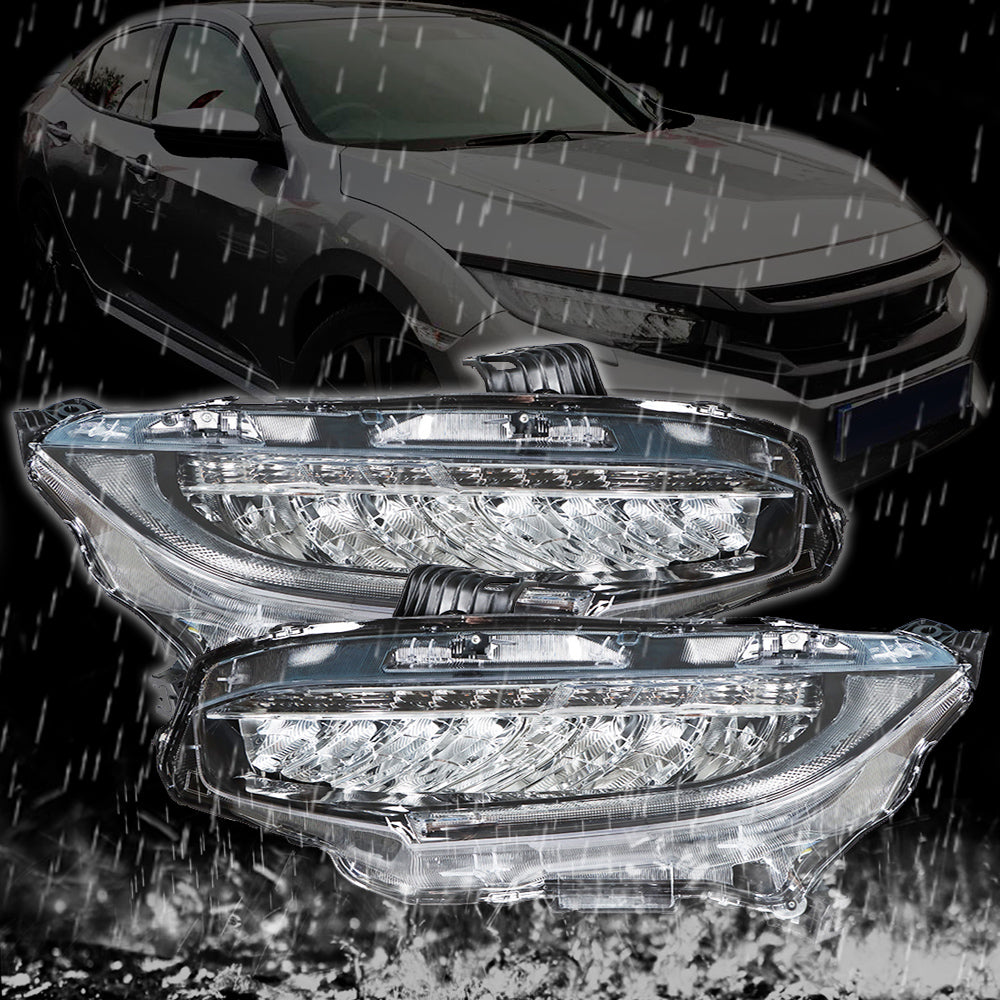 Labwork Right+Left Headlights For 2016-2019 Honda Civic Full LED DRL Clear Lens