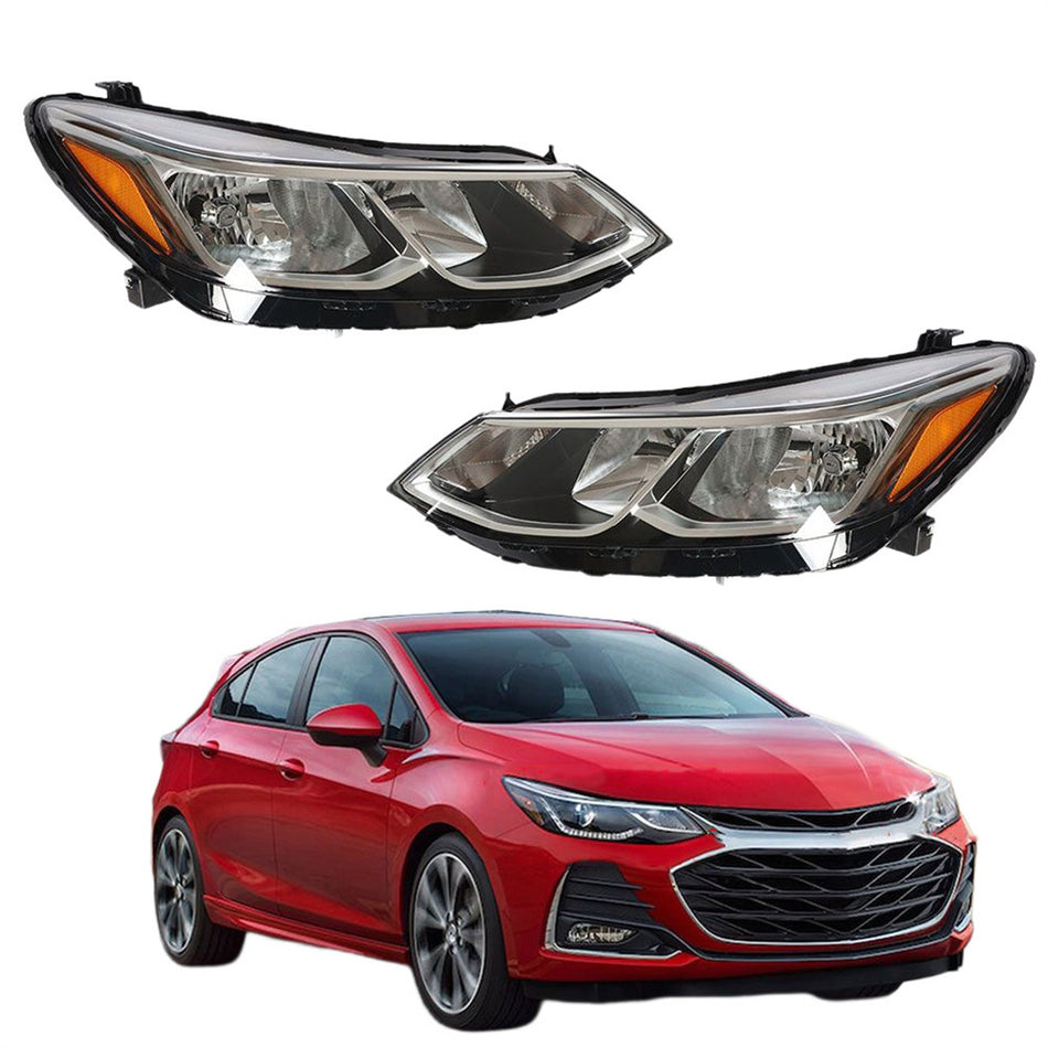 Right&Left Headlights For 2016-2018 Chevrolet Cruze Chrome Headlamp Halogen Type