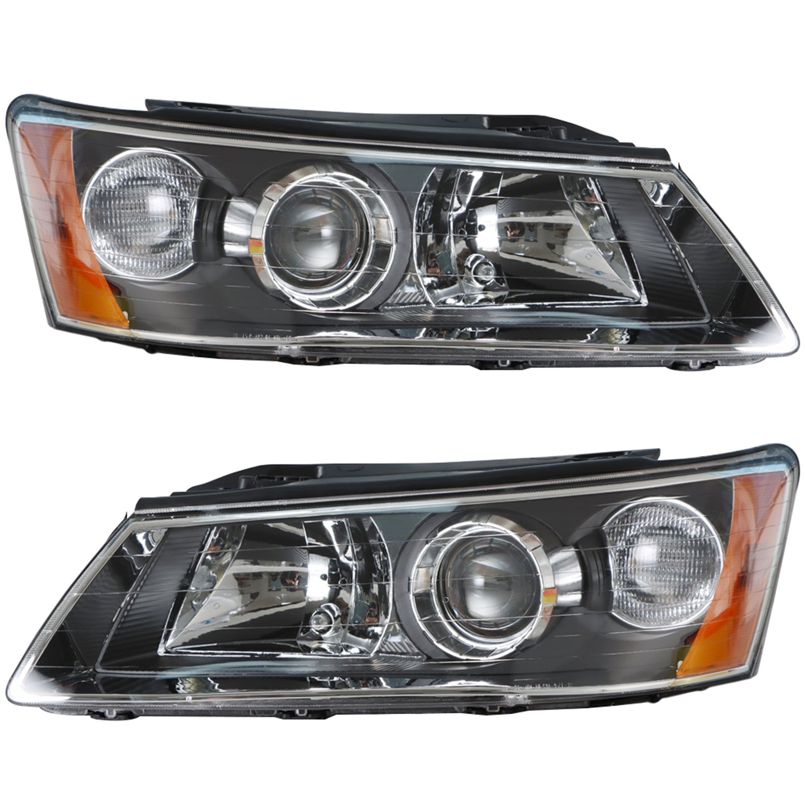 for 2006-2008 Hyundai Sonata Headlamps LH&RH Clear Lens Black Housing Headlights Lab Work Auto