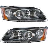 for 2006-2008 Hyundai Sonata Headlamps LH&RH Clear Lens Black Housing Headlights