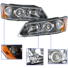 Load image into Gallery viewer, for 2006-2008 Hyundai Sonata Headlamps LH&amp;RH Clear Lens Black Housing Headlights Lab Work Auto